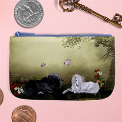 Wonderful Whte Unicorn With Black Horse Large Coin Purse by FantasyWorld7