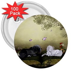 Wonderful Whte Unicorn With Black Horse 3  Buttons (100 Pack)  by FantasyWorld7