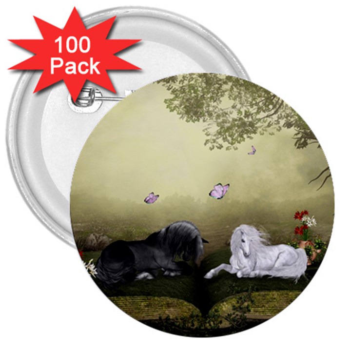 Wonderful Whte Unicorn With Black Horse 3  Buttons (100 pack) 