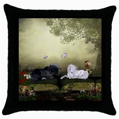 Wonderful Whte Unicorn With Black Horse Throw Pillow Case (black) by FantasyWorld7