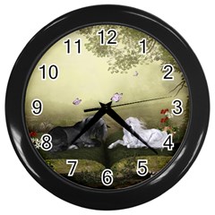 Wonderful Whte Unicorn With Black Horse Wall Clocks (black) by FantasyWorld7