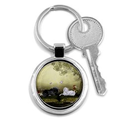 Wonderful Whte Unicorn With Black Horse Key Chains (round) 