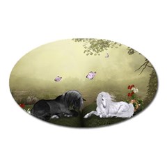 Wonderful Whte Unicorn With Black Horse Oval Magnet by FantasyWorld7