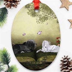 Wonderful Whte Unicorn With Black Horse Oval Ornament (two Sides) by FantasyWorld7