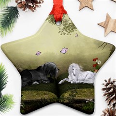 Wonderful Whte Unicorn With Black Horse Star Ornament (two Sides) by FantasyWorld7