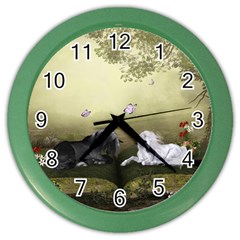 Wonderful Whte Unicorn With Black Horse Color Wall Clocks by FantasyWorld7