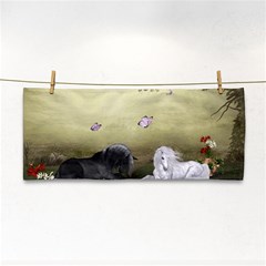 Wonderful Whte Unicorn With Black Horse Hand Towel by FantasyWorld7