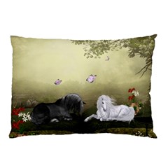 Wonderful Whte Unicorn With Black Horse Pillow Case by FantasyWorld7