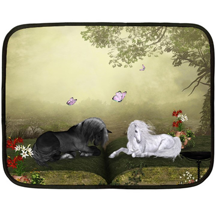 Wonderful Whte Unicorn With Black Horse Fleece Blanket (Mini)