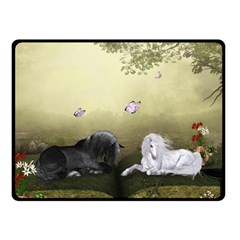 Wonderful Whte Unicorn With Black Horse Fleece Blanket (small) by FantasyWorld7