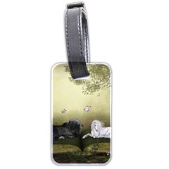 Wonderful Whte Unicorn With Black Horse Luggage Tags (two Sides) by FantasyWorld7