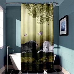 Wonderful Whte Unicorn With Black Horse Shower Curtain 36  X 72  (stall)  by FantasyWorld7