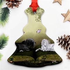 Wonderful Whte Unicorn With Black Horse Christmas Tree Ornament (two Sides) by FantasyWorld7