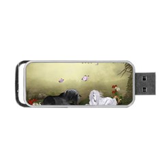 Wonderful Whte Unicorn With Black Horse Portable Usb Flash (two Sides) by FantasyWorld7