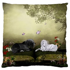 Wonderful Whte Unicorn With Black Horse Standard Flano Cushion Case (two Sides) by FantasyWorld7