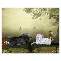 Wonderful Whte Unicorn With Black Horse Double Sided Flano Blanket (medium)  by FantasyWorld7