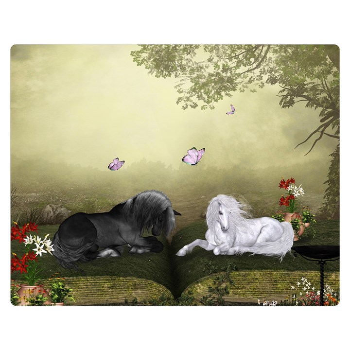 Wonderful Whte Unicorn With Black Horse Double Sided Flano Blanket (Medium) 