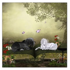 Wonderful Whte Unicorn With Black Horse Large Satin Scarf (square) by FantasyWorld7