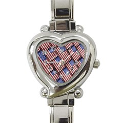 Usa Flag Grunge Pattern Heart Italian Charm Watch by dflcprints