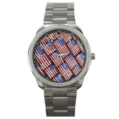 Usa Flag Grunge Pattern Sport Metal Watch by dflcprints