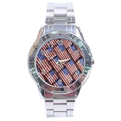 Usa Flag Grunge Pattern Stainless Steel Analogue Watch by dflcprints