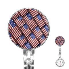 Usa Flag Grunge Pattern Stainless Steel Nurses Watch by dflcprints