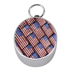 Usa Flag Grunge Pattern Mini Silver Compasses by dflcprints