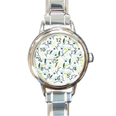 Hand Drawm Seamless Floral Pattern Round Italian Charm Watch by TastefulDesigns