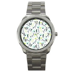 Hand Drawm Seamless Floral Pattern Sport Metal Watch by TastefulDesigns