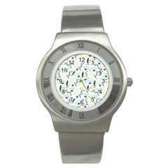 Hand Drawm Seamless Floral Pattern Stainless Steel Watch by TastefulDesigns