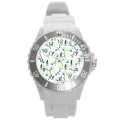 Hand Drawm Seamless Floral Pattern Round Plastic Sport Watch (l) by TastefulDesigns