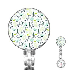 Hand Drawm Seamless Floral Pattern Stainless Steel Nurses Watch by TastefulDesigns