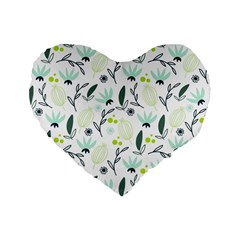 Hand Drawm Seamless Floral Pattern Standard 16  Premium Flano Heart Shape Cushions by TastefulDesigns