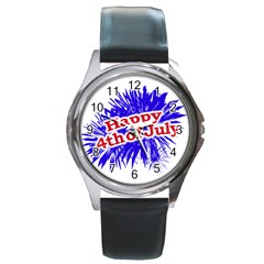 Happy 4th Of July Graphic Logo Round Metal Watch by dflcprints