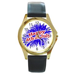 Happy 4th Of July Graphic Logo Round Gold Metal Watch by dflcprints