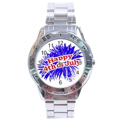 Happy 4th Of July Graphic Logo Stainless Steel Analogue Watch by dflcprints