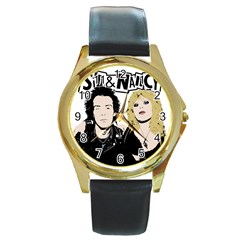 Sid And Nancy Round Gold Metal Watch by Valentinaart