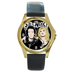 Sid And Nancy Round Gold Metal Watch by Valentinaart