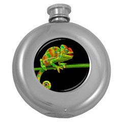 Chameleons Round Hip Flask (5 Oz) by Valentinaart