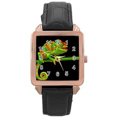 Chameleons Rose Gold Leather Watch  by Valentinaart