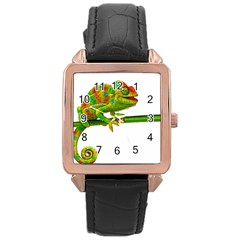 Chameleons Rose Gold Leather Watch  by Valentinaart