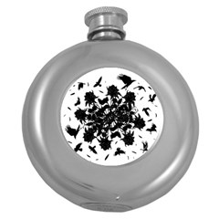 Black Roses And Ravens  Round Hip Flask (5 Oz) by Valentinaart