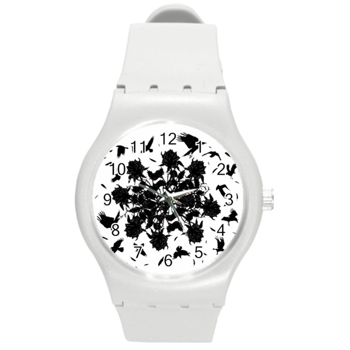 Black roses and ravens  Round Plastic Sport Watch (M)