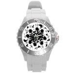 Black roses and ravens  Round Plastic Sport Watch (L) Front