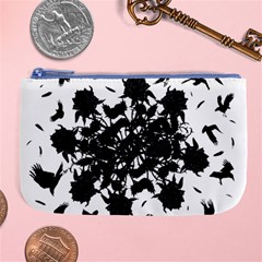 Black Roses And Ravens  Large Coin Purse by Valentinaart