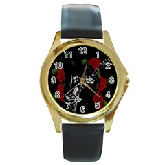 Slash Round Gold Metal Watch by Valentinaart