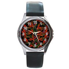 Bird Of Paradise Round Metal Watch by Valentinaart