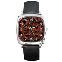 Bird Of Paradise Square Metal Watch by Valentinaart