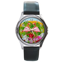 Flamingo Round Metal Watch by Valentinaart