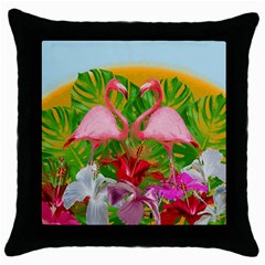 Flamingo Throw Pillow Case (black) by Valentinaart